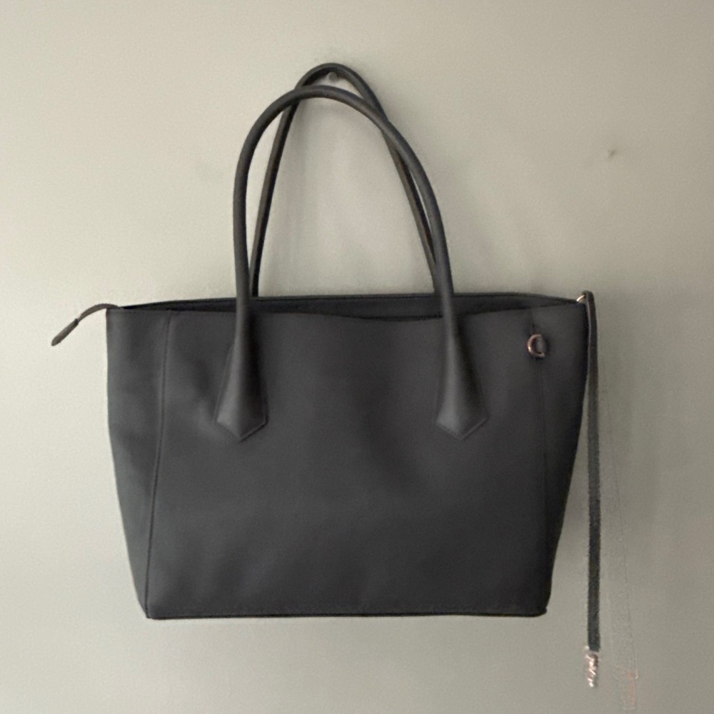 Dagne Dover Signature Legend Coated Canvas Tote Gray Rose Gold Laptop Bag